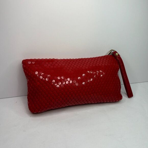 70's La Regale Red Sequin Acrylic Dotted Leather Wristlet Wallet Handbag - Picture 4 of 11